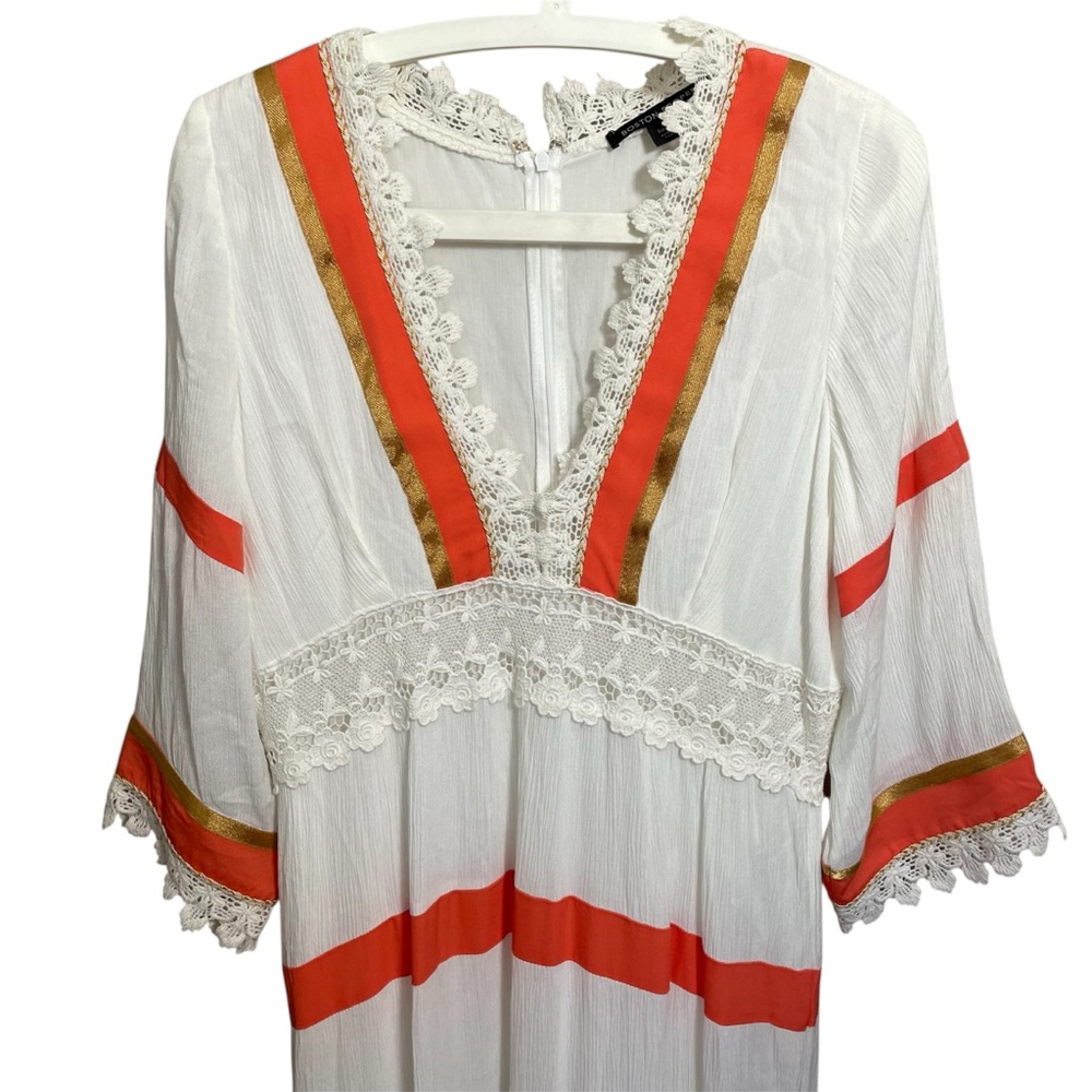 Boston Proper BOHO Maxi Dress lace trim white Orange size 8